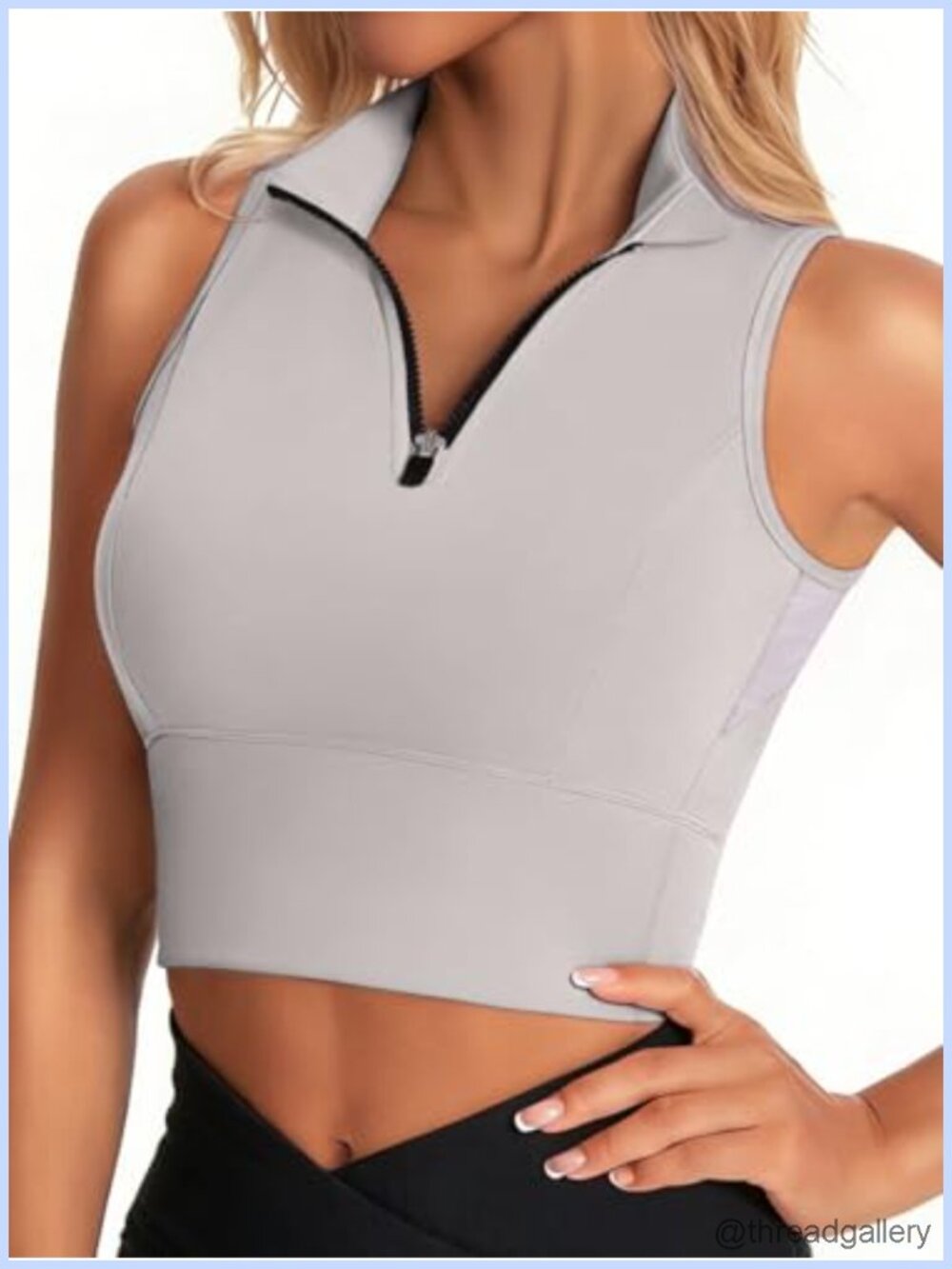 Women's Cropped Zip Front Workout Tank Top Built-in Bra Nylon Lycra